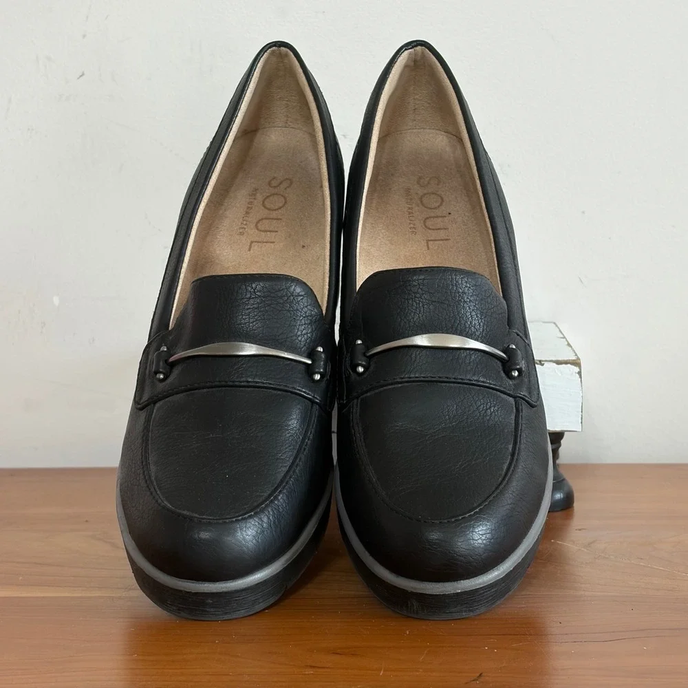 Soul Naturalizer Achieve Black Wedge Loafers Metallic Bit Platform Shoes 9.5M